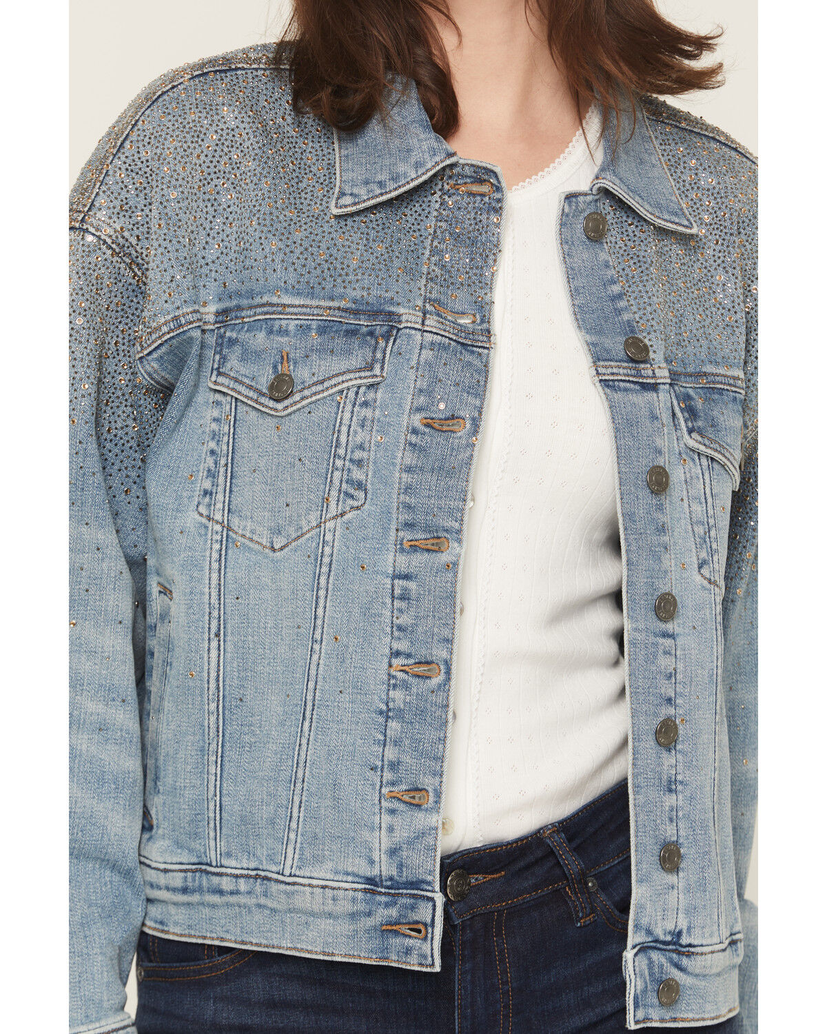 Image #3 - Shyanne Women's Gale Embellished Oversized Denim Jacket, Medium Wash, hi-res