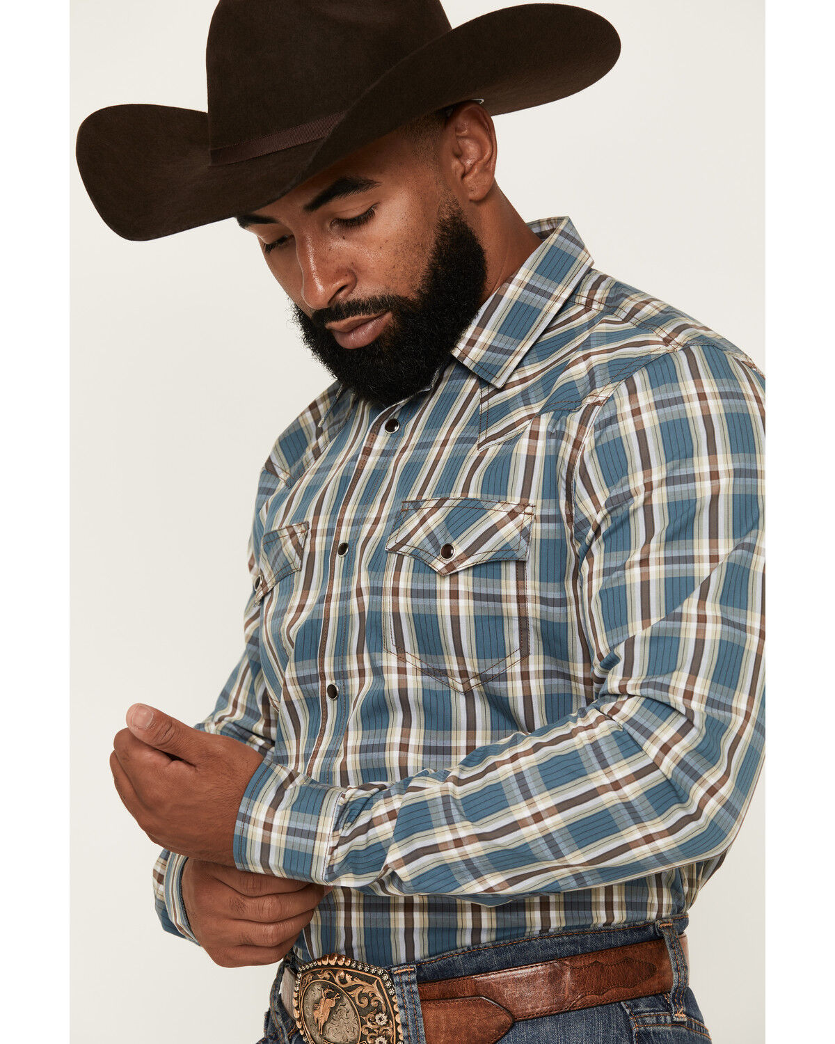 Image #2 - Cody James Men's Niagara Falls Plaid Print Long Sleeve Snap Western Shirt, Blue, hi-res