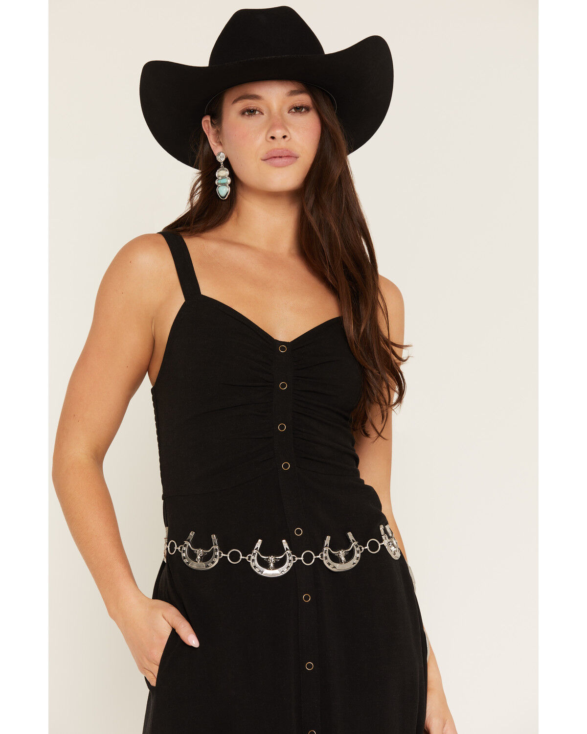 Image #1 - Shyanne Women's Horseshoe Longhorn Chain Concho Belt, Silver, hi-res