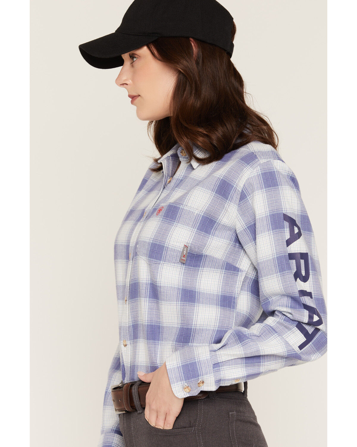 Image #2 - Ariat Women's FR Paige Logo Long Sleeve Button-Down Work Shirt, Blue, hi-res