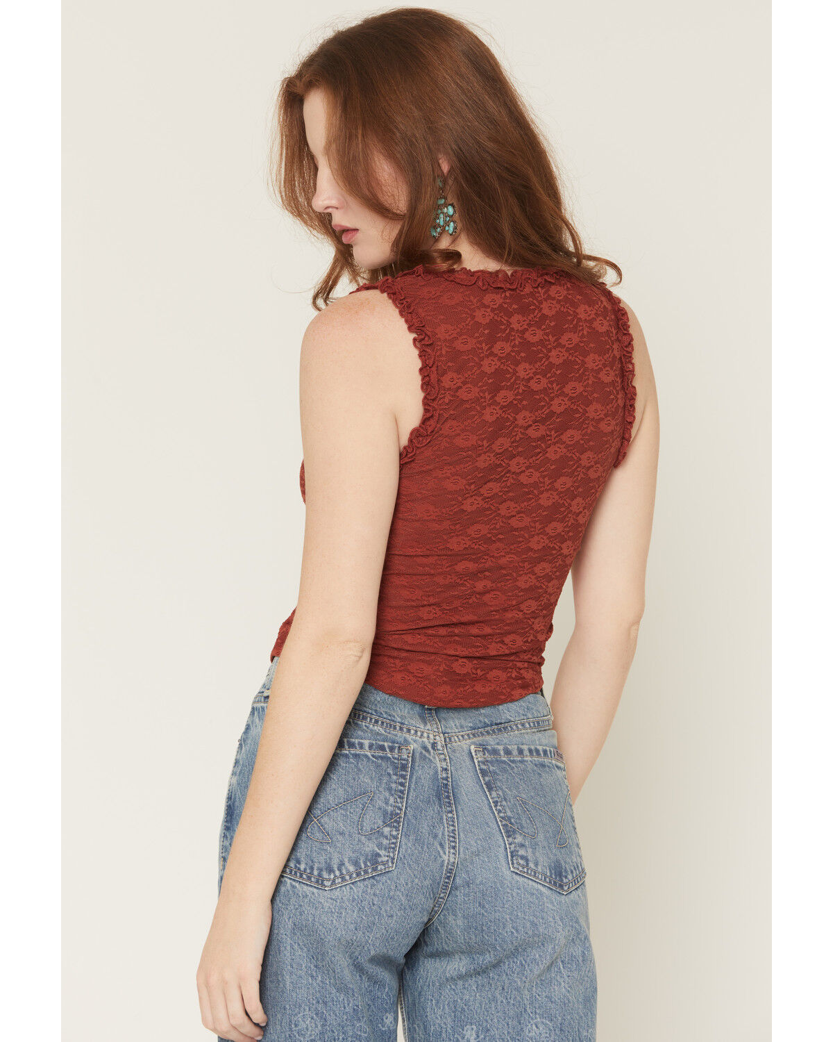 Image #4 - Originality Women's Solid Lace Tank Top, Rust Copper, hi-res