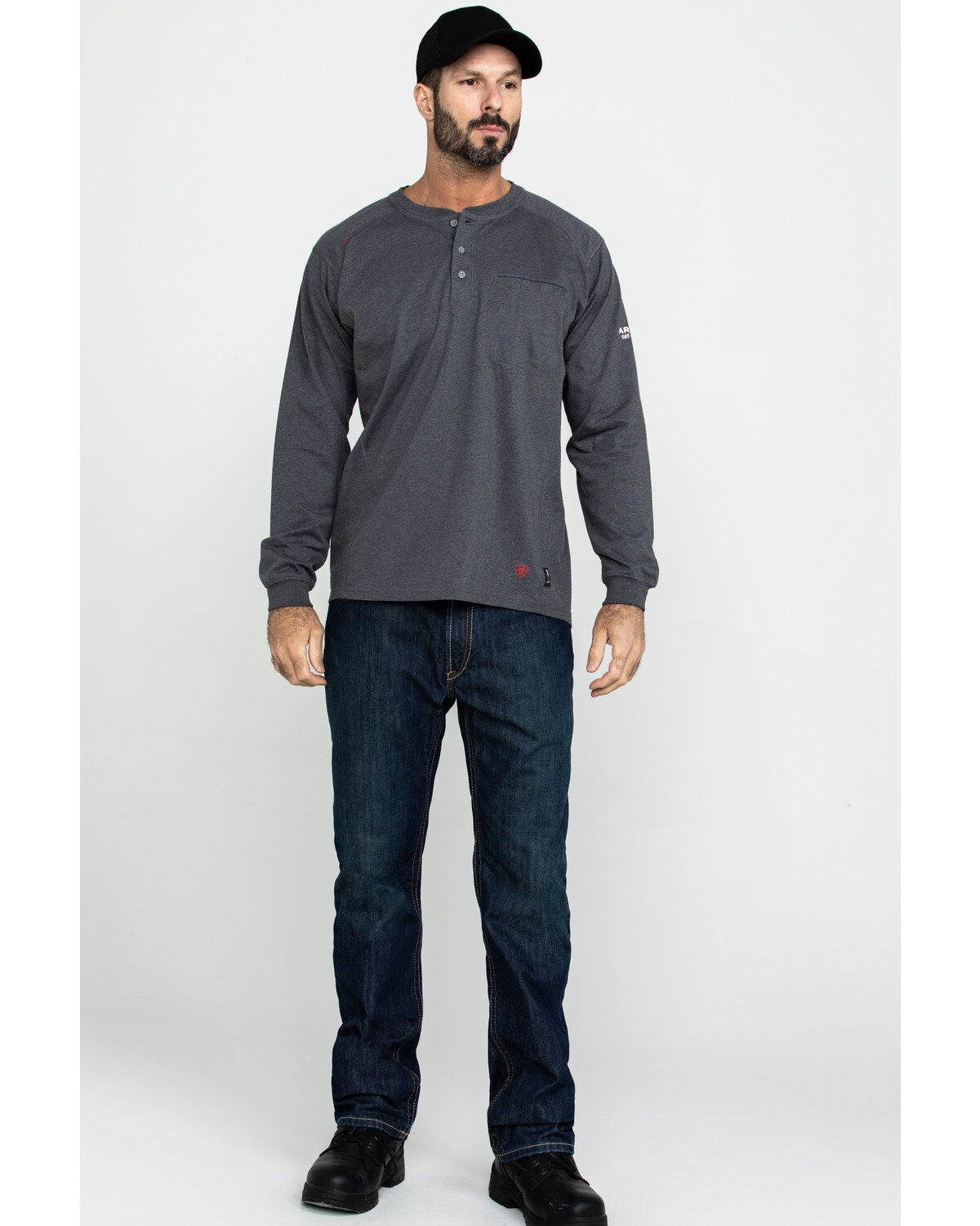 Image #6 - Ariat Men's FR Air Henley Long Sleeve Work Shirt - Tall, Charcoal, hi-res