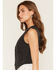 Image #2 - Ashley Women's Heart Pocket Fitted Denim Vest, Black, hi-res