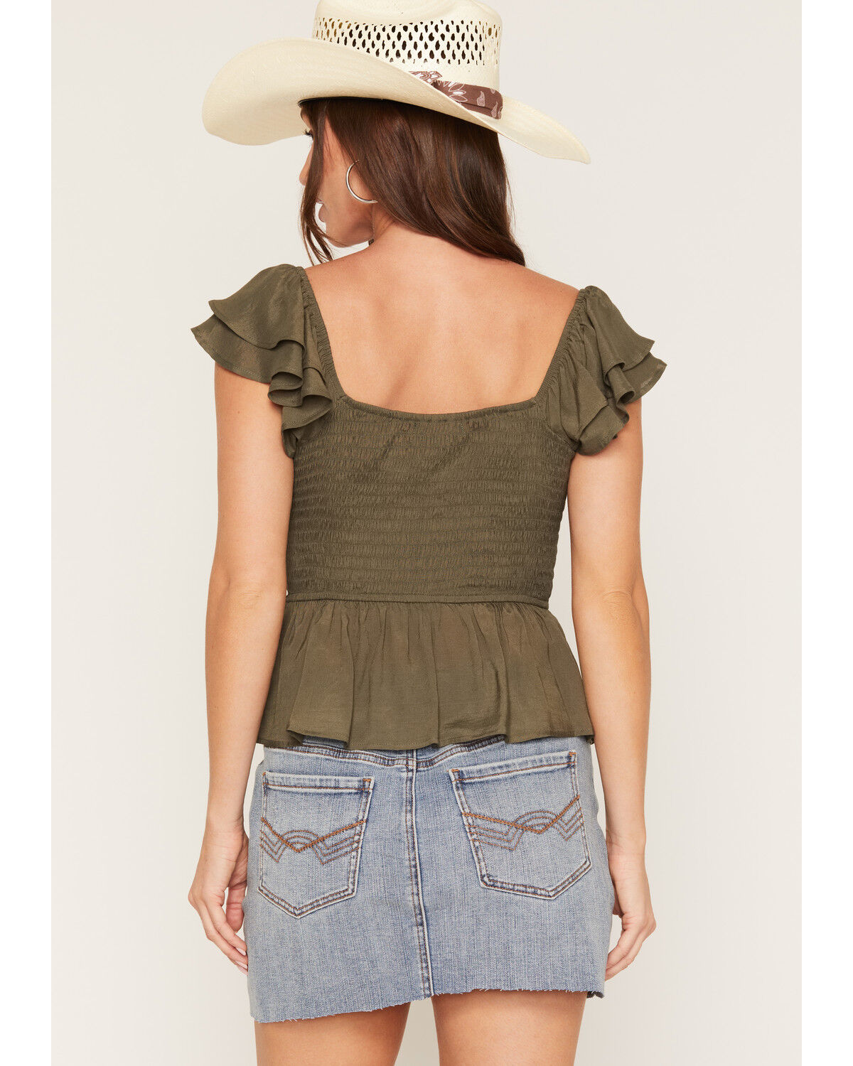 Image #4 - Ash & Violet Women's Solid Flutter Sleeve Top, Green, hi-res
