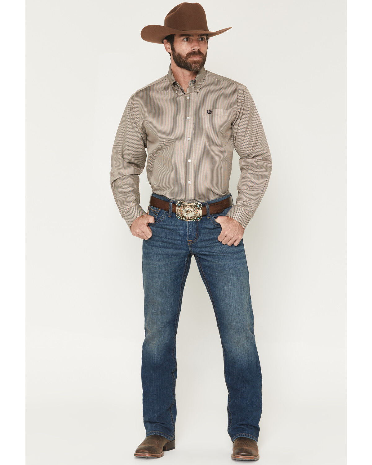 Cinch Men's Ian Dark Wash Slim Bootcut Stretch Denim Jeans, Indigo, hi-res