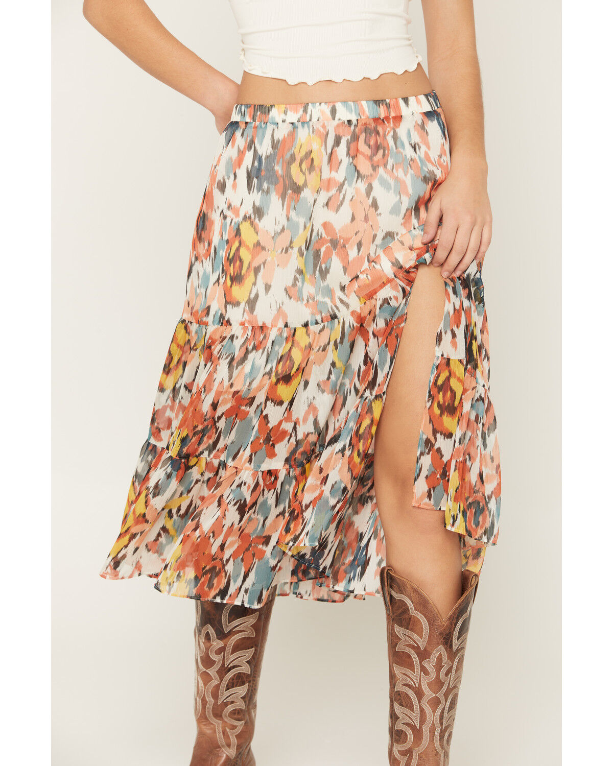 Image #4 - Shyanne Women's Anderson Floral Print Tiered Midi Skirt, Cream, hi-res