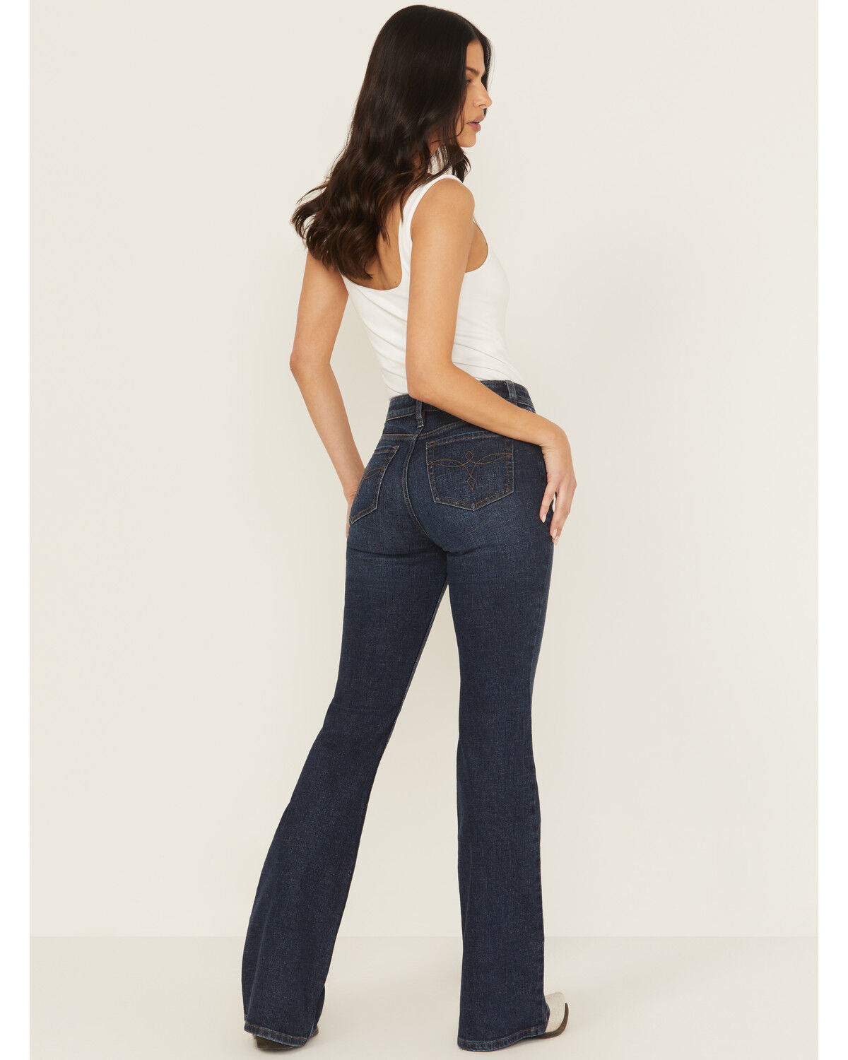 Image #3 - Shyanne Women's Luna High Rise Flare Stretch Denim Jeans, Dark Wash, hi-res