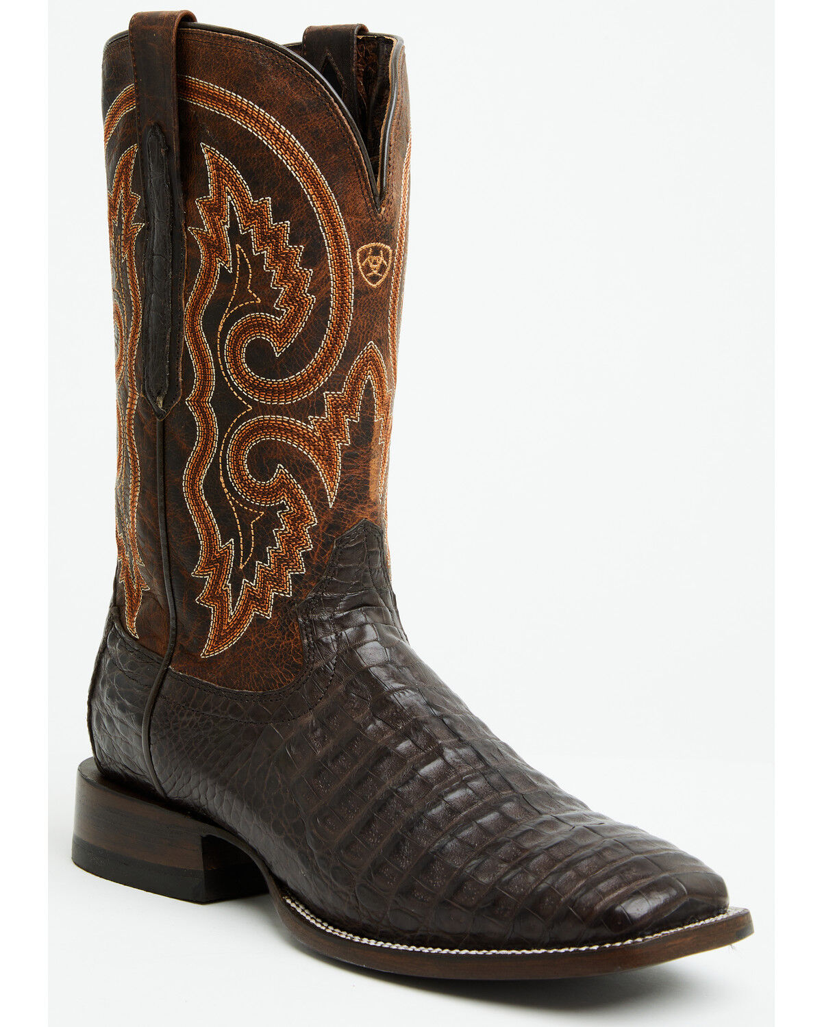 Image #1 - Ariat Men's Callen Exotic Caiman Belly Western Boots - Broad Square Toe, Chocolate, hi-res