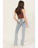 Image #1 - Miss Me Women's Medium Wash Mid Rise Americana Fleur de Lis 34" Bootcut Stretch Denim Jeans, Medium Wash, hi-res