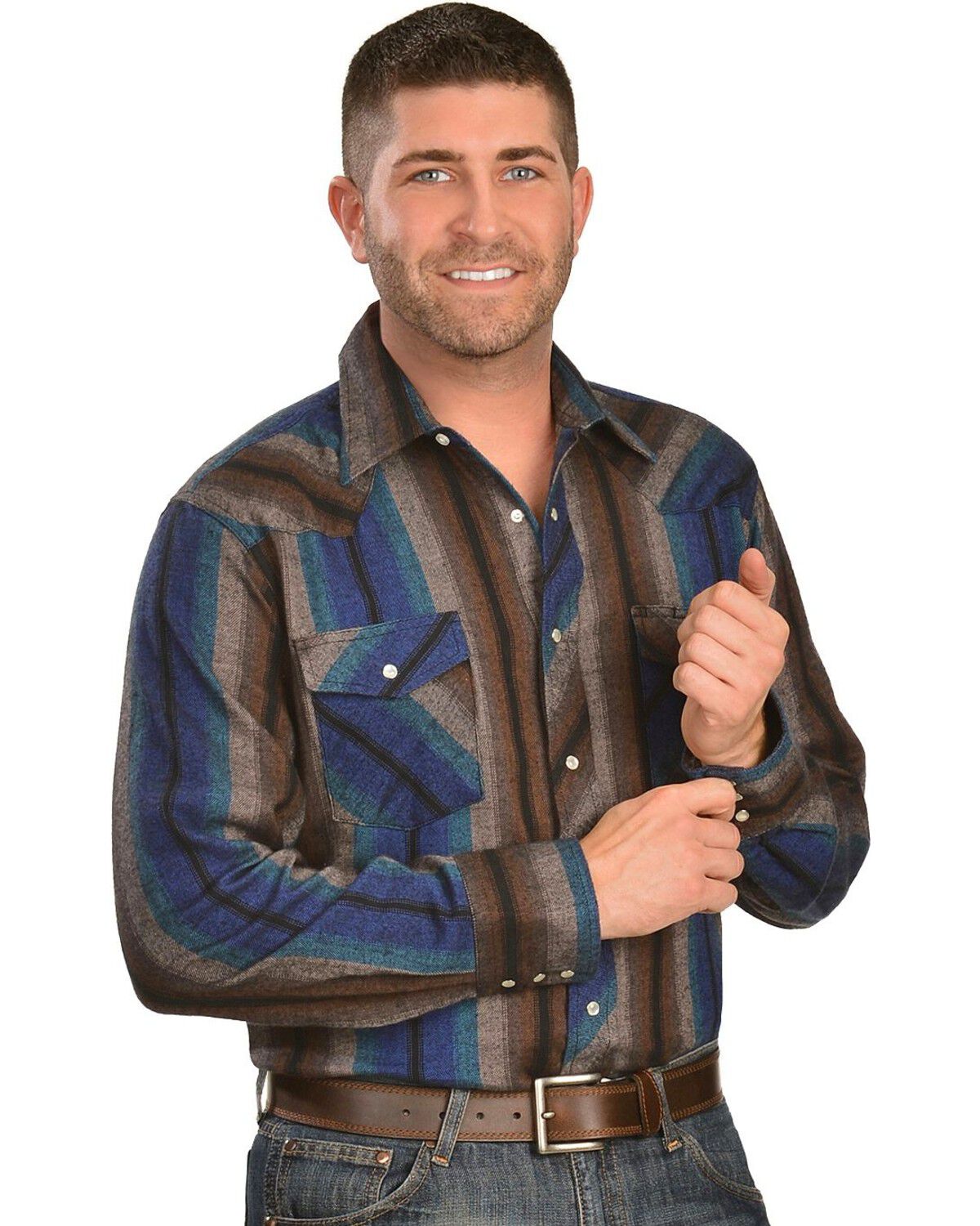 Image #1 - Wrangler Assorted Striped 4.5 oz. Flannel Long Sleeve Shirts, , hi-res