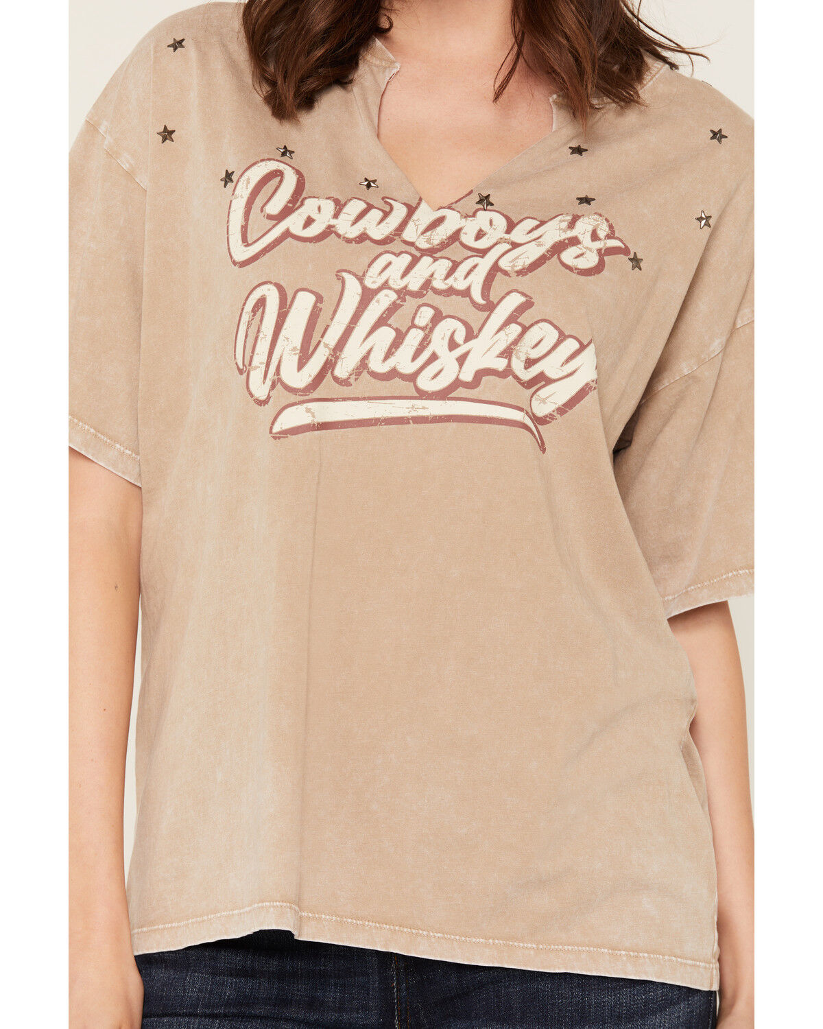 Image #3 - Rock & Roll Denim Women's Cowboys and Whiskey Short Sleeve Graphic Tee, Brown, hi-res