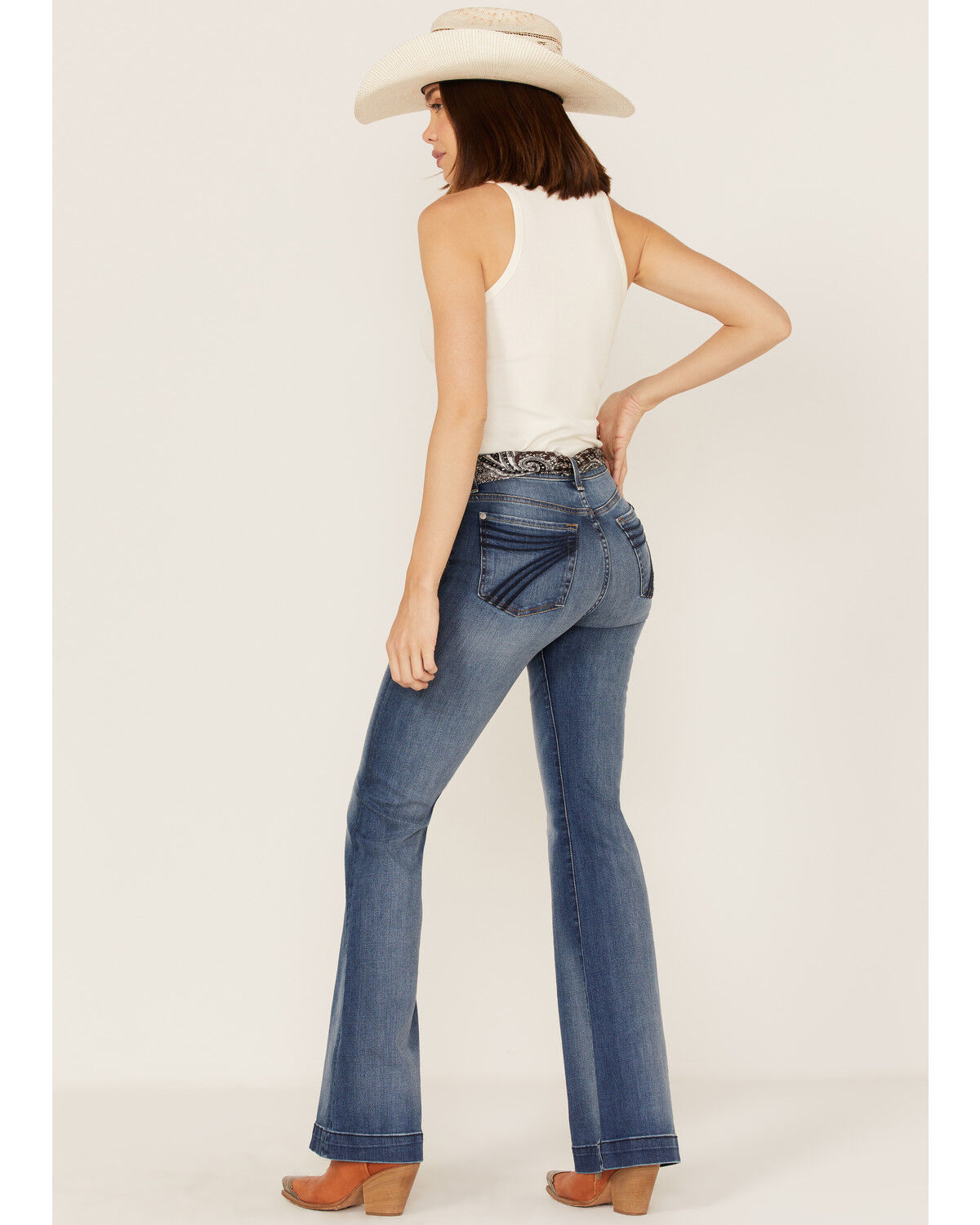 Image #1 - 7 For all Mankind Women's Medium Wash Mid Rise Tailorless Dojo Trouser Stretch Denim Jeans, Medium Wash, hi-res