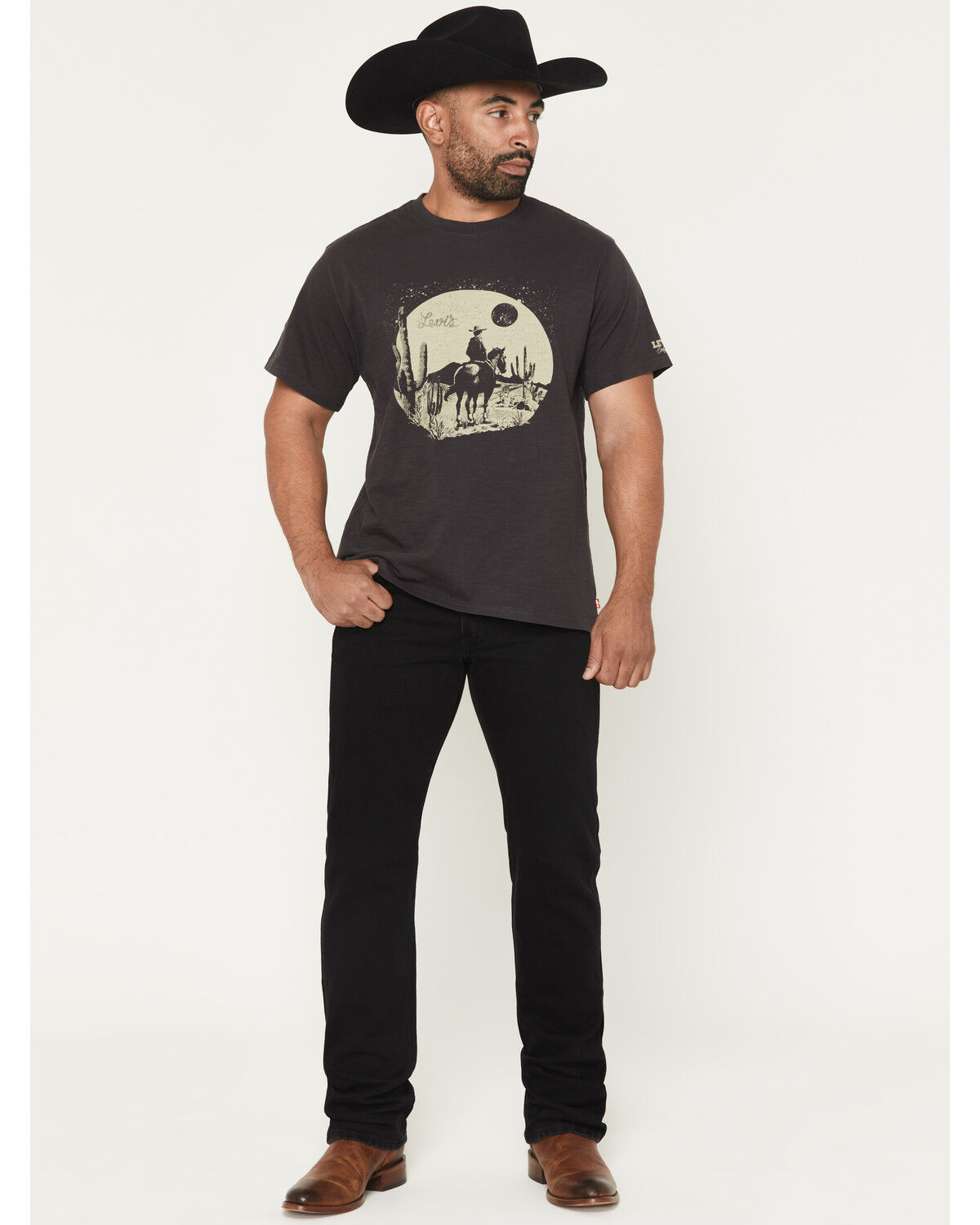 Image #1 - Levi&rsquo;s Men&rsquo;s 557 Run The Road Rinse Black Western Straight Denim Jeans, Black, hi-res