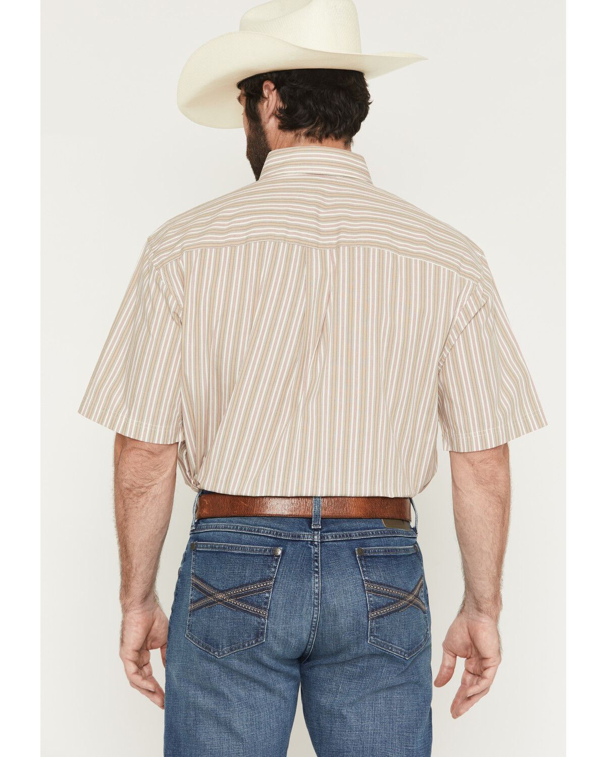 Image #4 - George Strait by Wrangler Men's Striped Short Sleeve Button-Down Stretch Western Shirt, Tan, hi-res