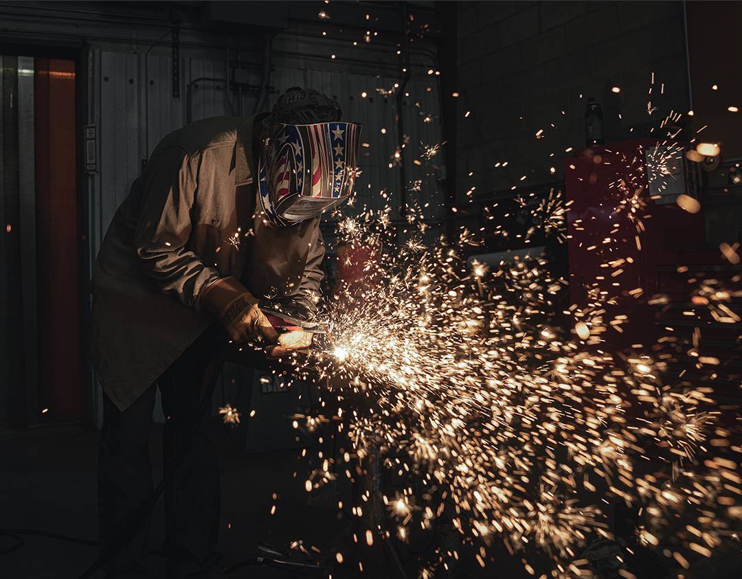 Worker welding